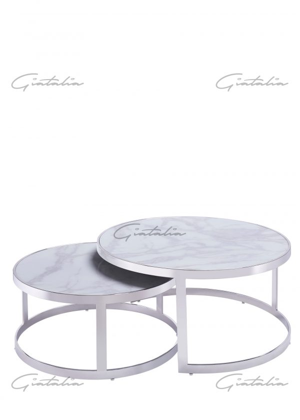 CT-122CWL Bella Nesting Table Chrome Frame - White Marble 2